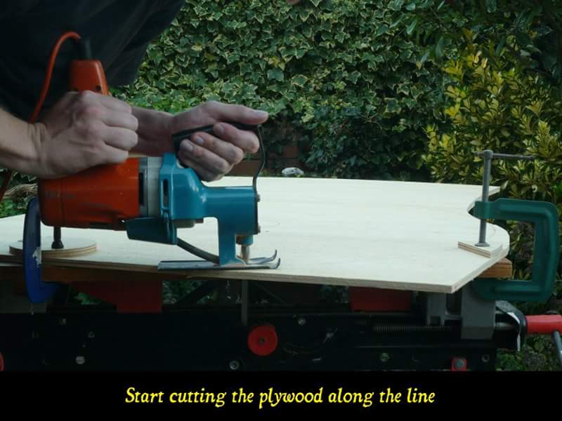 Start cutting the plywood along the line