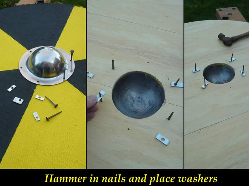 Hammer in nails and place washers