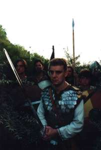 * A Welsh warband, the lead warrior is wearing a very rare suite of scale armour